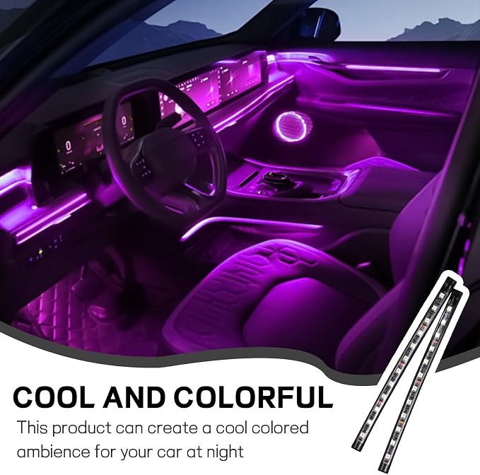 Car LED Strip Light, 12V 24 LED Interior Atmosphere Lights Under Dash Ambient Night Light, Universal Auto Interior Decorative Lamp with USB Port, Truck SUV Car Accessories (Pink Purple, USB)