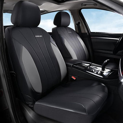 Coverado Car Seat Covers Full Set, 5 Seats Waterproof Nappa Leather Automotive Seat Protectors, Front & Rear Luxury Mesh Seat Covers,All-Weather Universal Fit for Most Cars SUVs, Trucks,Black&Grey