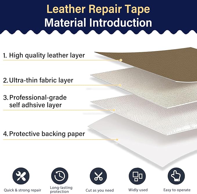 Zenyao Leather Repair Patch Tape - Self Adhesive Leather Repair Kit for Car Seat Furniture, Heavy Duty Vinyl Repair Patch for Couch Sofa, Waterproof Fix for Tears, 3x60 Inch Roll, Grey Khaki