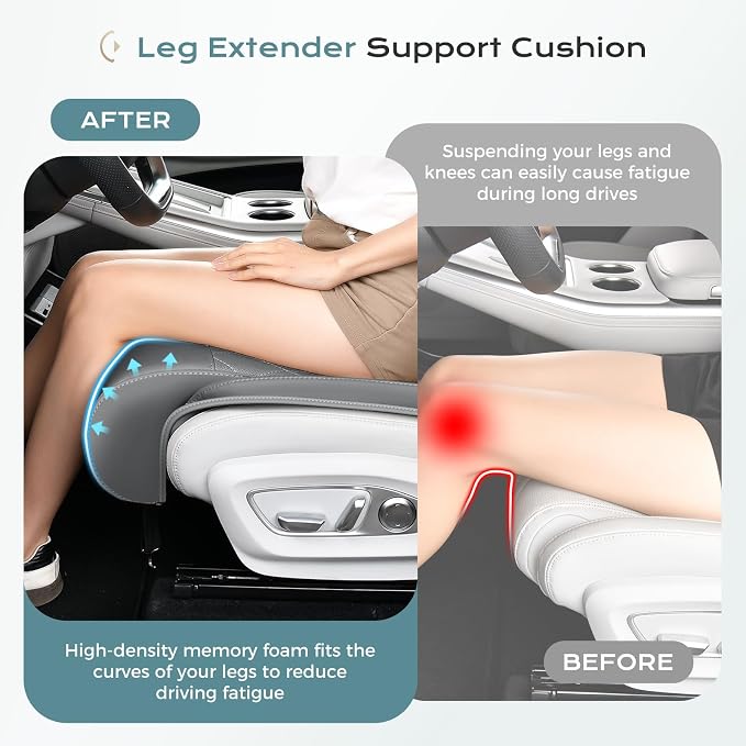 Coverado Car Seat Leg Support Cushion, Leather Car Seat Extender, Universal Leg Extender Cushions for Long Driving, Waterproof Leg Extension Support Pad Car Seat Cushions for Most Cars (Update,Gray)