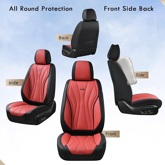 Coverado Seat Covers Full Set, Leather Car Seat Covers, Waterproof Seat Covers for Cars, Front and Back Seat Covers, Car Seat Protectors Car Seat Cushions Universal Fit for Most Cars, Black&Red
