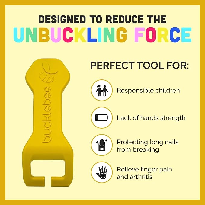 Bucklebee Easy Car Seat Buckle Release Aid for Children Unbuckle Car Seat Release Tool - Button Pusher - Opener for Nails - Buckle Release Tool (1 Pack Yellow)