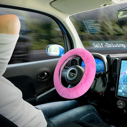 7PCS Set car Interior Aesthetic Accessories, Fluffy 15 inch Steering Wheel Cover, armrest pad, seat Belt Cover,Gear Shift Cover, Fit Girly car Accessories for Women.