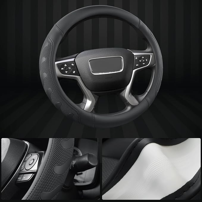 GIANT PANDA Steering Wheel Cover for GMC Sierra Acadia Terrain Yukon(Black-Standard Size)