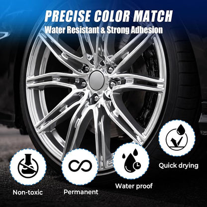 Silver Rim Touch Up Paint, 2-in-1 Brush & Tip, 0.4 fl oz - Universal Silver Rim Curb Rash Repair Kit for Scratches, Scuffs Alloy/Metal Wheels, OEM Color Match, Quick-Dry & Long-Lasting