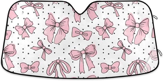 Cute Bows Pink Windshield Sun Shade for Car Auto SUV Truck Foldable Front Window Sunshade Sun Visor Protector Block UV Rays Reflect Heat, 55" x 28"