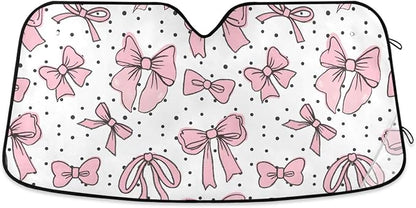 Cute Bows Pink Windshield Sun Shade for Car Auto SUV Truck Foldable Front Window Sunshade Sun Visor Protector Block UV Rays Reflect Heat, 55" x 28"