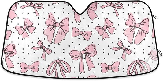 Cute Bows Pink Windshield Sun Shade for Car Auto SUV Truck Foldable Front Window Sunshade Sun Visor Protector Block UV Rays Reflect Heat, 55" x 28"
