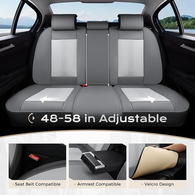 Coverado Car Seat Covers Full Set, Front Seat Covers with Lumbar Support and Back Seat Cover Waterproof Leather Automotive Seat Cover, Universal Car Interior Protectors Cushion for Most Cars