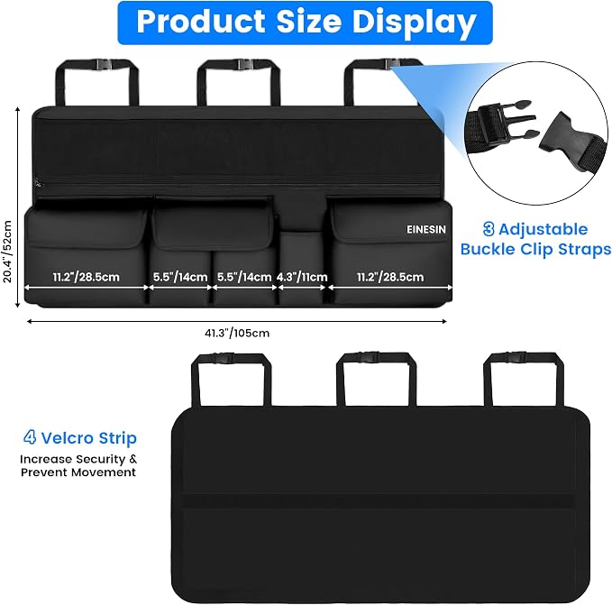 Einesin Car Organizer, Car Organizers and Storage with 9 Pockets, SUV Trunk Organizer for SUV/MPV/Truck, Car Essentials (41 * 20in)