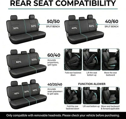 FH Group Universal Car Seat Covers Rear Set for SUV Truck Sedan Vans | 3D Textured Breathable Fabric Seat Cover Set with Airbag Compatible Split Bench Protector Interior Upgrade - Black