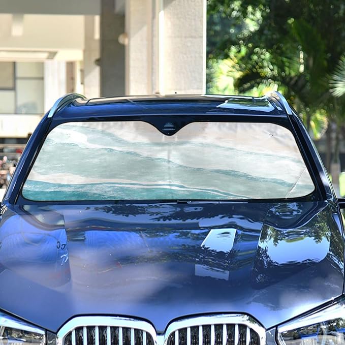 Bohemian Summer Beach Windshield Sun Shade for Car Auto SUV Truck Foldable Front Window Sunshade Sun Visor Protector Block UV Rays Reflect Heat, 55" x 28"