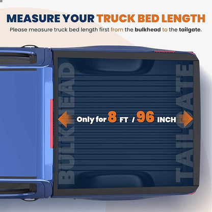 KUIPERAUTO 8FT Roll-Up Soft Vinyl Truck Bed Tonneau Cover Compatible for 14-18 Chevy Chevrolet Silverado/GMC Sierra 1500| 15-18 2500HD 3500HD (Inc. 2019 LD/Limited) Fleetside Long Bed On Top -96 Inch
