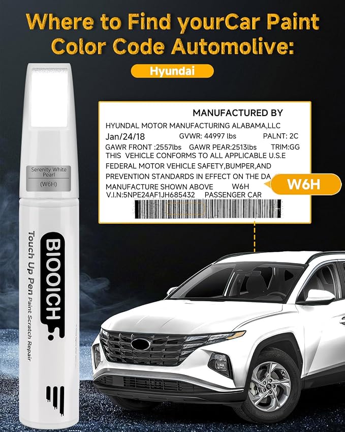 Touch Up Paint Pen Exact Color Match Car Chip and Scratch Repair (for Hyundai, Serenity White Pearl(W6H))