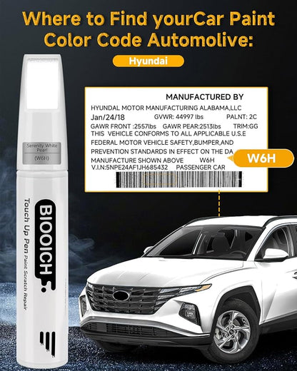 Touch Up Paint Pen Exact Color Match Car Chip and Scratch Repair (for Hyundai, Serenity White Pearl(W6H))