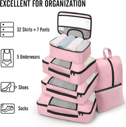 Veken 8 Set Packing Cubes for Travel Essentials,Anti-Wrinkle Buckled Suitcase Organizer for Shoe & Toiletry Bag,Carry On Luggage Bag with 99+ Count Mesh Holes for Airplane & College Dorm Accessories