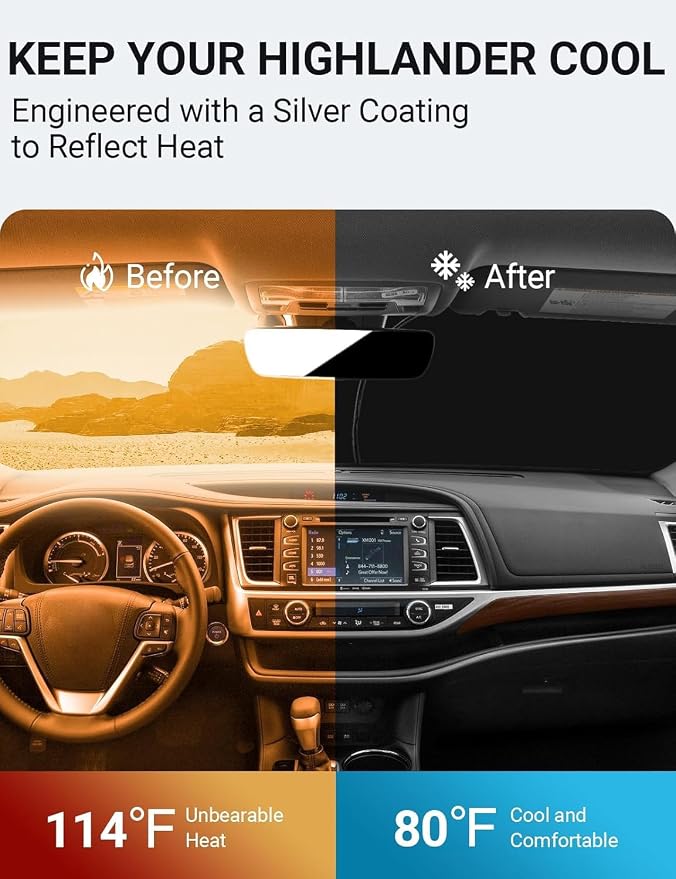 Proadsy 2026 Upgrade Front Windshield Sun Shade Foldable Sunshade Protector Custom Fit 2014-2019 Highlander LE XLE SE Limited Hybrid SUV Accessories