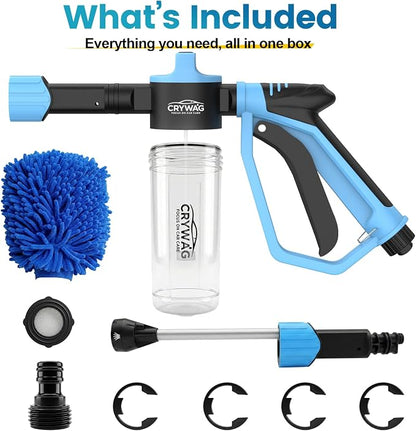 Car Wash Foam Gun for Garden Hose, Foam Cannon Kit with Microfiber Wash Mitt, Extra Nozzle, 3 Spray Modes & 50% Higher Water Pressure, Hose Foam Blaster for Cars, Trucks, RVs, Motorcycles