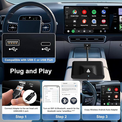 Android Auto Wireless Adapter Compatible with Samsung/Google/Pixel, etc | Wireless Android Auto Adapter for 2017 Later Car, Convert OEM Wired to Wireless, for Android 11+, Stable Bluetooth Connection