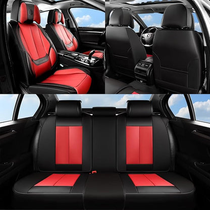 Coverado Seat Covers Full Set, 5 Seats Seat Covers for Cars, Waterproof Nappa Leather Car Seat Covers with Head Pillow, Seat Protectors Car Seat Cushion Universal Fit for Most Cars (Black&Red)