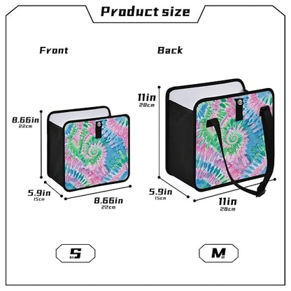 Car Trash Can Organizer Bin with Adjustable Strap for Back Front Seat Console Waterproof Leakproof Collapsible Portable 8.66 Inch Tie Dye Blue Green Pink