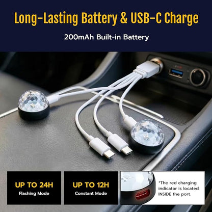 Mcbazel Wireless Car Ambient Lights, Upgraded Starry LED Interior Decor Lighting with Remote & Voice Control, 12H Long Battery, 1-to-4 USB-C Cable, Hook and Loop Mount Footwell Light, 4-Pack