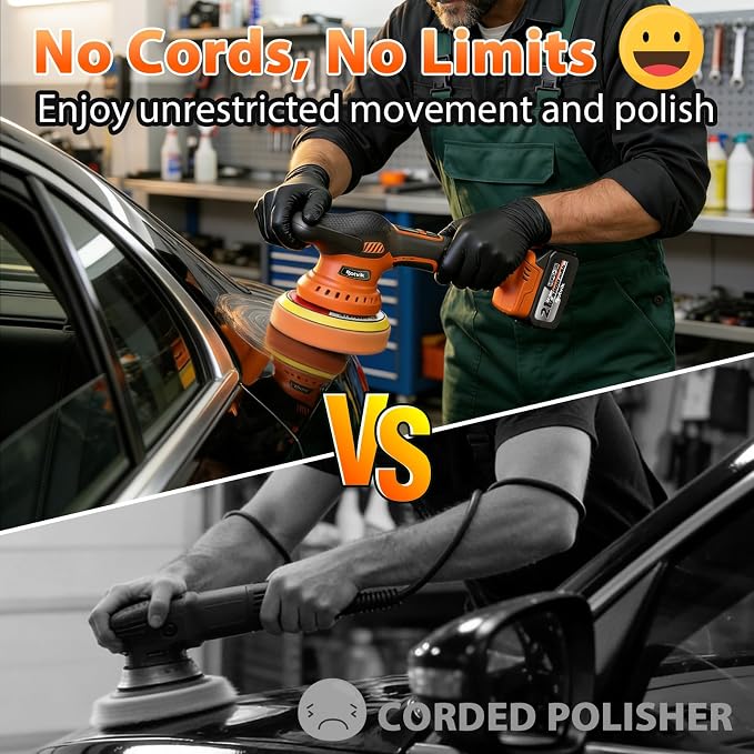 Cordless Car Buffer Polisher Kit, 2x4000mAh 21V Batteries, 6-Inch Orbital Car Polisher, 8 Variable Speeds, LED Display, 18-Piece Accessories for Waxing, Polishing & Scratch Removal