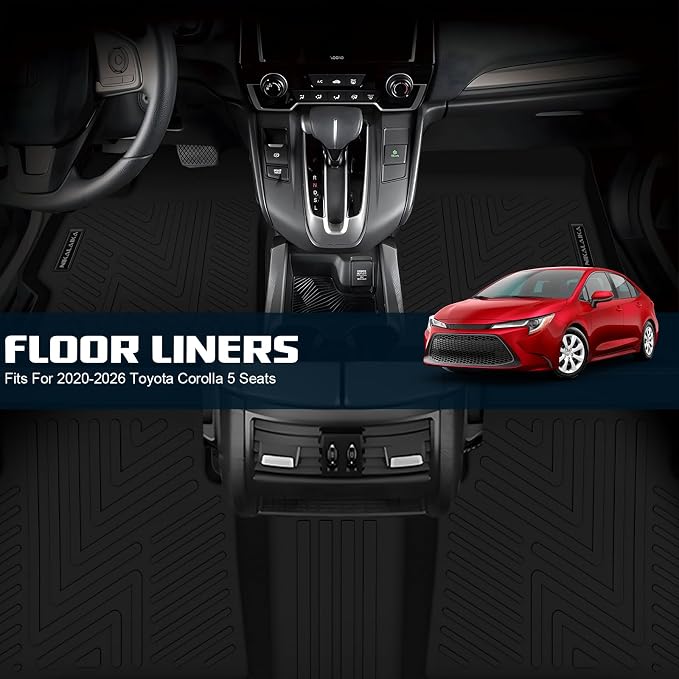 Floor Mats & Cargo Liner for 2020-2024 2025 2026 Toyota Corolla/Corolla Hybrid Sedan (Not for Hatchback) All Weather Protection TPE Rubber Full Set Automotive Accessories, Black