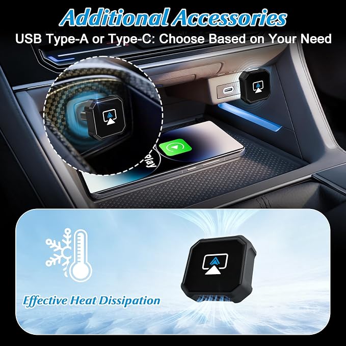 4 in 1 Wireless CarPlay Adapter - 2026 Upgraded Screen Mirroring Adapter for Apple CarPlay & Android Auto & AirPlay & MirrorLink, Screen Mirror Dongle for Car, Plug & Play, Come with Type-C Extension
