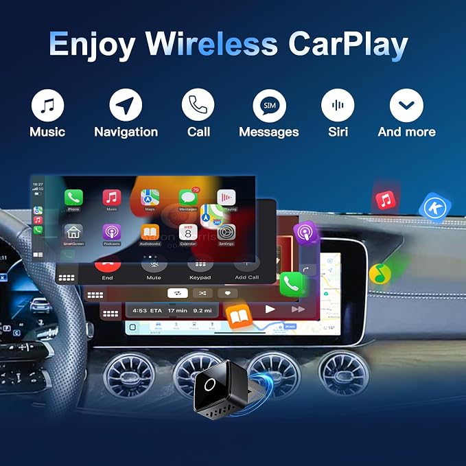 Wireless CarPlay/Android Auto Mini Adapter 2-in-1 Plug&Play Dongle for OEM Wired CarPlayAndroid Auto Cars After 2016 Fast Auto-Reconnect Keep Factory Controls Support iOS 10+ / Android 11+