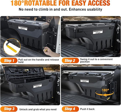 Nilight Truck Bed Tool Box Passenger Side Truck Tool Box Fit for Chevrolet Silverado 1500 GMC Sierra 1500 2019 2020 ABS Swing Case Truck Bed Storage Box with Lockable Lid Waterproof Wheel Well Toolbox