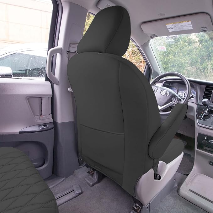 FH Group Custom Fit Car Seat Covers Specifically Made for 2011-2020 Toyota Sienna 7-8 Seater with Ultraflex Neoprene Water Resistant Automotive Seat Covers - Front Set Black