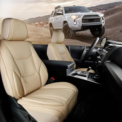 Coverland Custom Fit Car Seat Covers for SUV Compatible with [MDX, Santa Fe Hybrid, Commander, LX 570] Premium Water Resistant Leather Non-Slip Interior Protector [Front Beige - Size Chart A22]