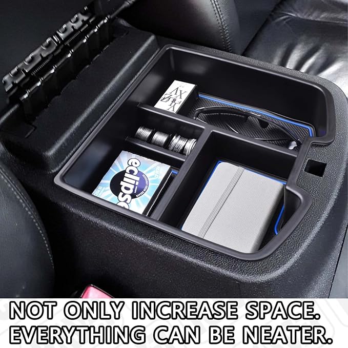 HGWEI Center Console Organizer Compatible with 2007-2014 Chevy Silverado GMC Sierra Avalanche Tahoe Suburban Yukon Yukon XL Accessories, Floor Mounted Center Console ONLY,Blue Trim