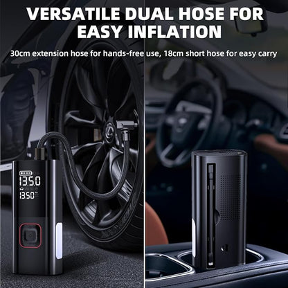 Jump Starter with Air Compressor, 5000A Battery Jumper Starter Portable (9L Gas/8L Diesel) with 160PSI Auto-Shutoff Tire Inflator, 12V Jump Box Car Battery Jump Starter with Jumper Cables, LED Light