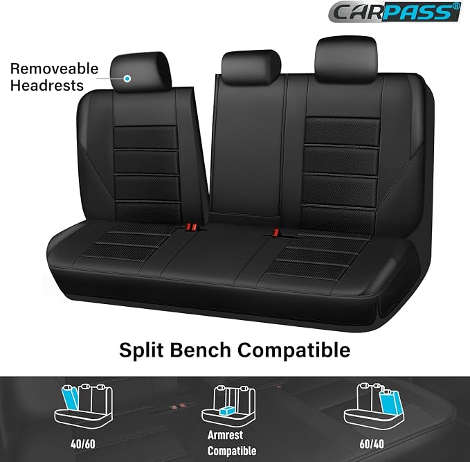 CAR PASS Memory Foam Back Car Seat Covers,Thick 3D Foam Mesh Bench Seat Covers Leather Metallic, Air Cool Rear Seat Cover Black Aluminum Film, Comfort for Cars, Trucks, SUVs Automotive,All Black