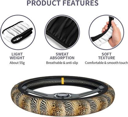 Leopard Zebra Print Steering Wheel Covers Non Slip Neoprene Universal 15 Inch Steering Wheel Protector Car Cover for Men Women