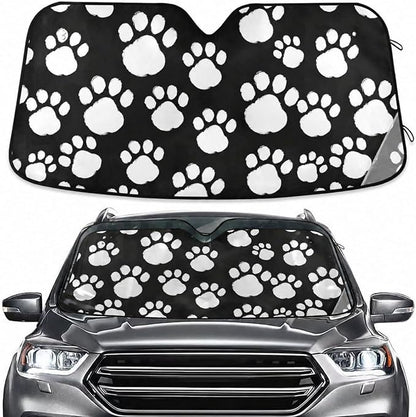 White Black Paws Print Windshield Sun Shade for Car Auto SUV Truck Foldable Front Window Sunshade Sun Visor Protector Block UV Rays Reflect Heat, 55" x 28"