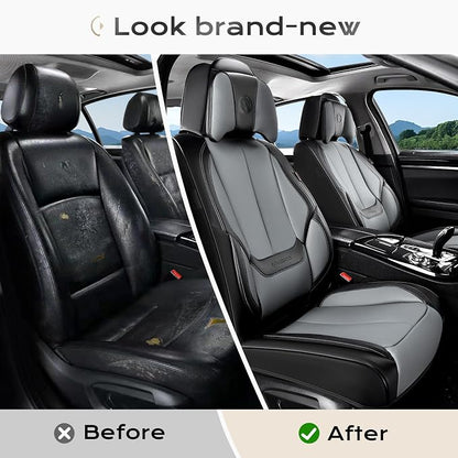 Coverado Seat Covers, Car Seat Covers Front Seats, Car Seat Cover, Car Seat Protector Waterproof, Seat Cushion Nappa Leather with Head Pillow, Carseat Cover Universal Fit for Most Cars (Black&Gray)