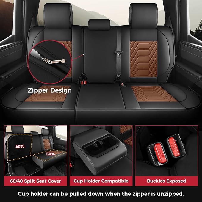 FREESOO Tundra Seat Covers 2007-2013, Fit for Toyota Tundra Crewmax Cab 5 Seats, Custom Truck Seat Covers with Waterproof Faux Leather BlackBrown
