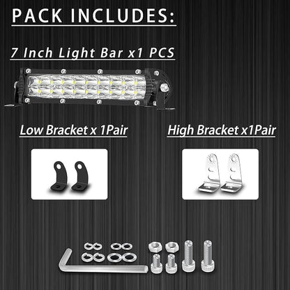 Light Bar for eBike, 7 Inch Motorcycle Dirt Bike LED Headlight 60W 6000lm with 7/8" Handlebars Mounting Clamp Brackets and 12V Wiring Harness Switch, CRF XR TTR KLX MTB Dirtbike Night Riding Light Kit