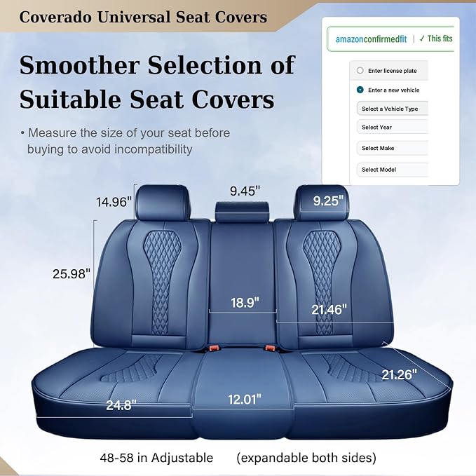 Coverado Car Seat Covers, Rear Car Protectors, Black Leather Seat Covers, 3-Piece Waterproof Automotive Seat Covers for Back Seats Universal Fit for SUVs & Cars, All-Weather Protection