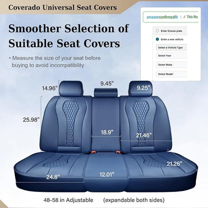 Coverado Car Seat Covers, Rear Car Protectors, Black Leather Seat Covers, 3-Piece Waterproof Automotive Seat Covers for Back Seats Universal Fit for SUVs & Cars, All-Weather Protection