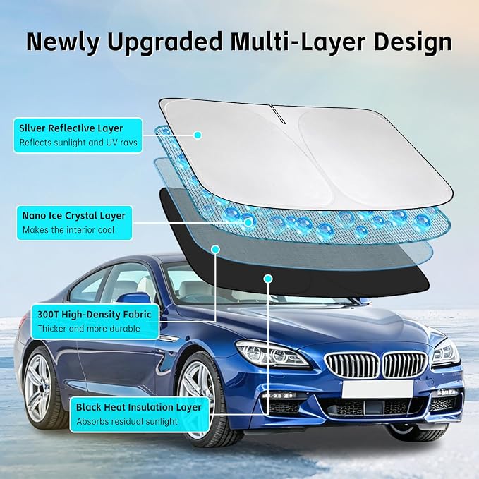 Windshield Sun Shade for BMW 6 Series 2012-2026 Sunshade 300T Windshield Cover Shield Protector Blocks UV Rays Custom Fit 6 Series Front Window Shade Windshield Accessories Keep Cool Foldable