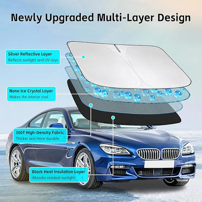 Windshield Sun Shade for BMW 6 Series 2012-2026 Sunshade 300T Windshield Cover Shield Protector Blocks UV Rays Custom Fit 6 Series Front Window Shade Windshield Accessories Keep Cool Foldable