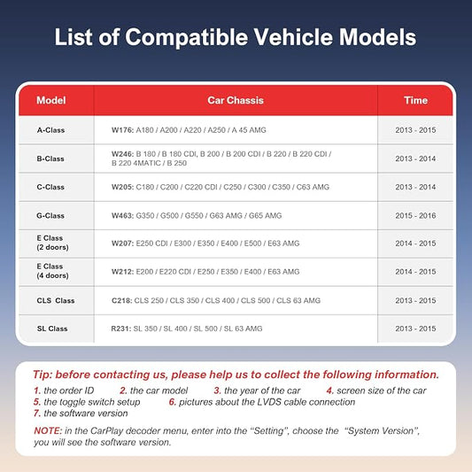 Wireless CarPlay & Android Auto Retrofit Kit Decoder for Mercedes Benz A/B/C/E/GLK/GLA/GLC/GLS/ML/GL/SLK/V Class 2011–2015 with NTG4.5/4.7 System, Supports Original Knob Control & Camera