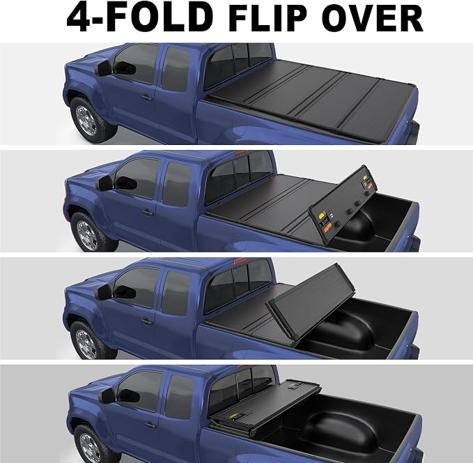 5.5FT Quad Fold Hard Truck Bed Tonneau Cover Compatible with 2007-13 Tundra | Toyota Tundra On Top Aluminum Bed Tonneau Cover with T Slot Rails Deckrail System that Weatherproof and UV-Resistant (66in)