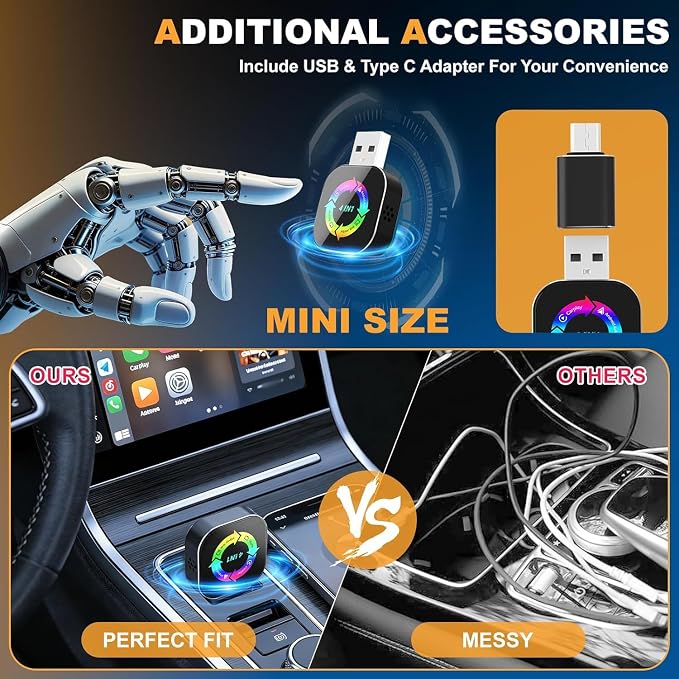 2026 Upgraded Wireless Carplay Adapter, 4 in 1 Screen Mirroring Support Mirror Link/AirPlay for Apple CarPlay & Android Auto