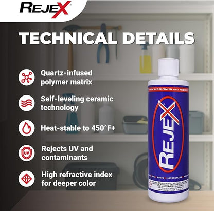 RejeX High Gloss Finish That Protects, Long-Lasting Polymer Coating for Cars, Trucks, Boats, RVs, Motorcycles, Aircraft, Glass, Painted Metal, Fiberglass, Acrylic, Gel Coat & Plastic Surface, 12 Fl Oz