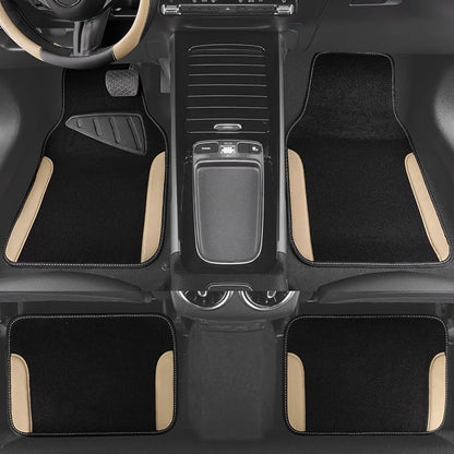CAR PASS Faux Leather Steering Wheel Cover and Waterproof Car Floor Mats,Universal Car Combo Fit for 95% Sedan,SUV,Cars,14.5-15inch Sporty Anti-Slip Safety Comfortable Design(Black＆Beige)